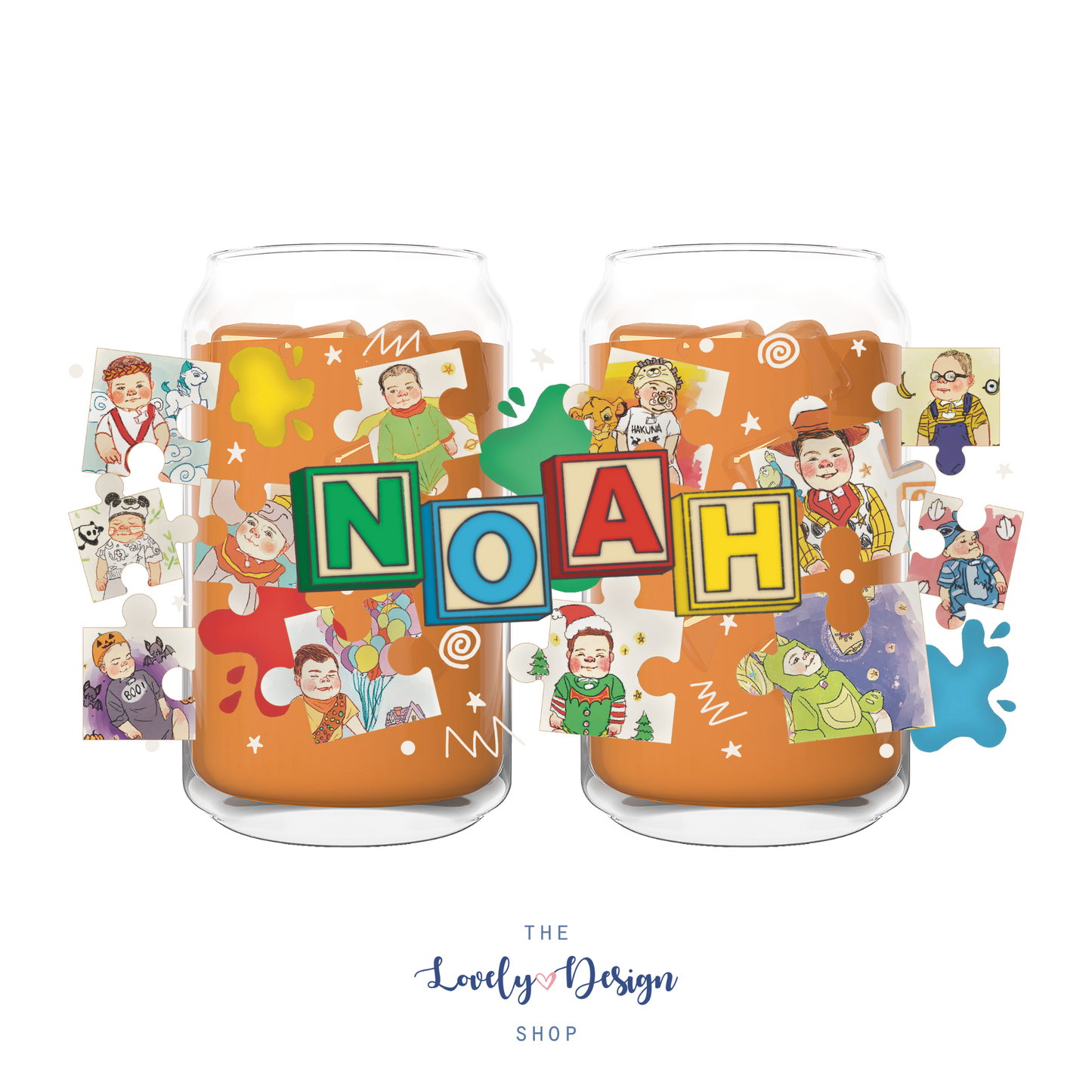 Can Glass W/Lid and Glass Straw - Noah's Puzzles (MTO)