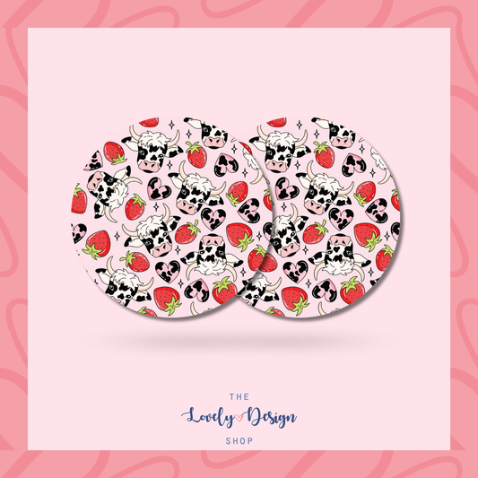 Cute Strawberry Cows - Acrylic Coaster (Set of 2)